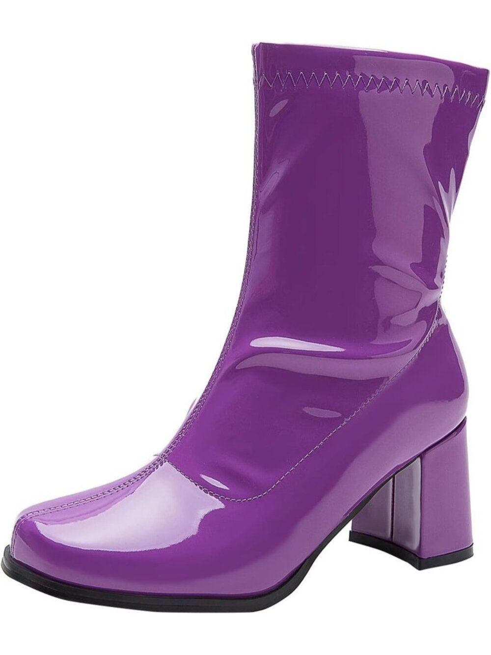 🆕Women's Purple Patent Gogo Boots Square Toe Chunky Block Heel Shoes